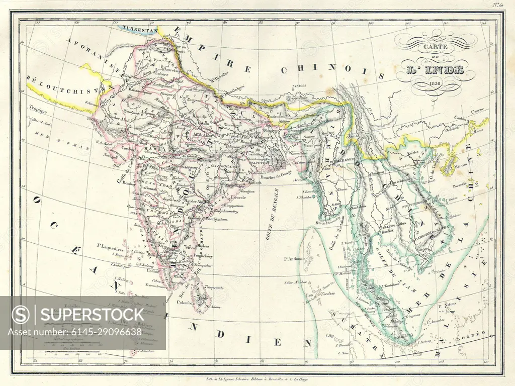 1837 Malte-Brun Map of India, Burma and Southeast Asia (Siam , Vietnam )