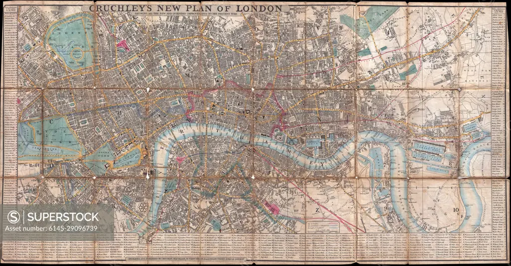 1849 Cruchley Pocket Map of London, England