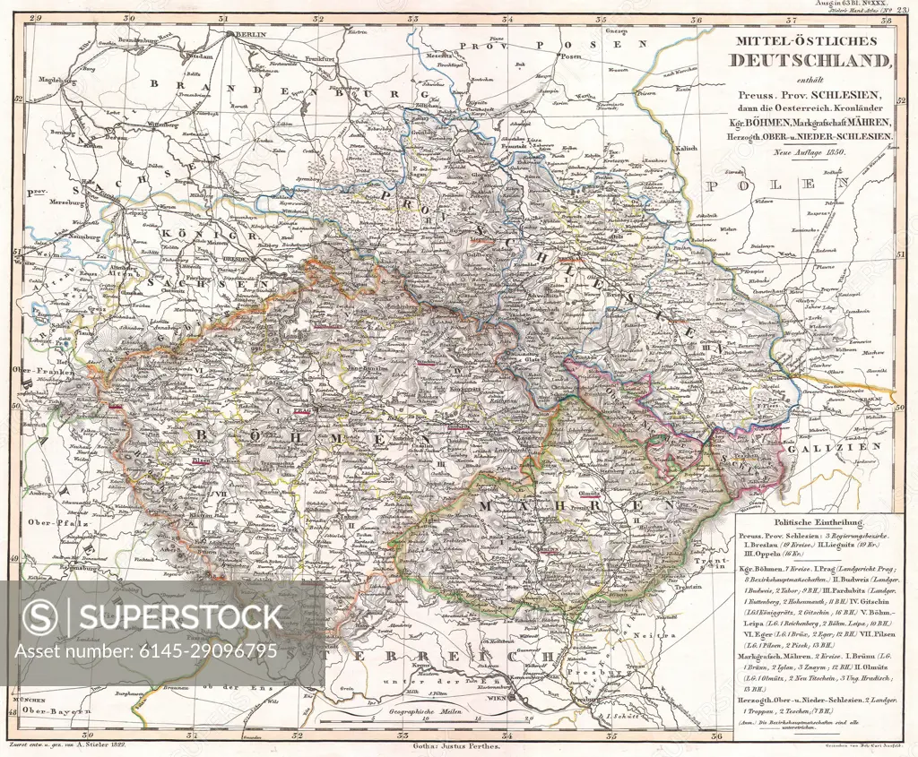 1850 Perthes Map of Bohemia ( Czech Republic )
