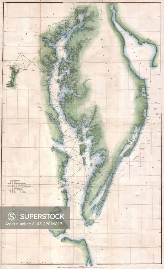 1851 U.S. Coast Survey Chart or Map of the Chesapeake Bay and Delaware Bay