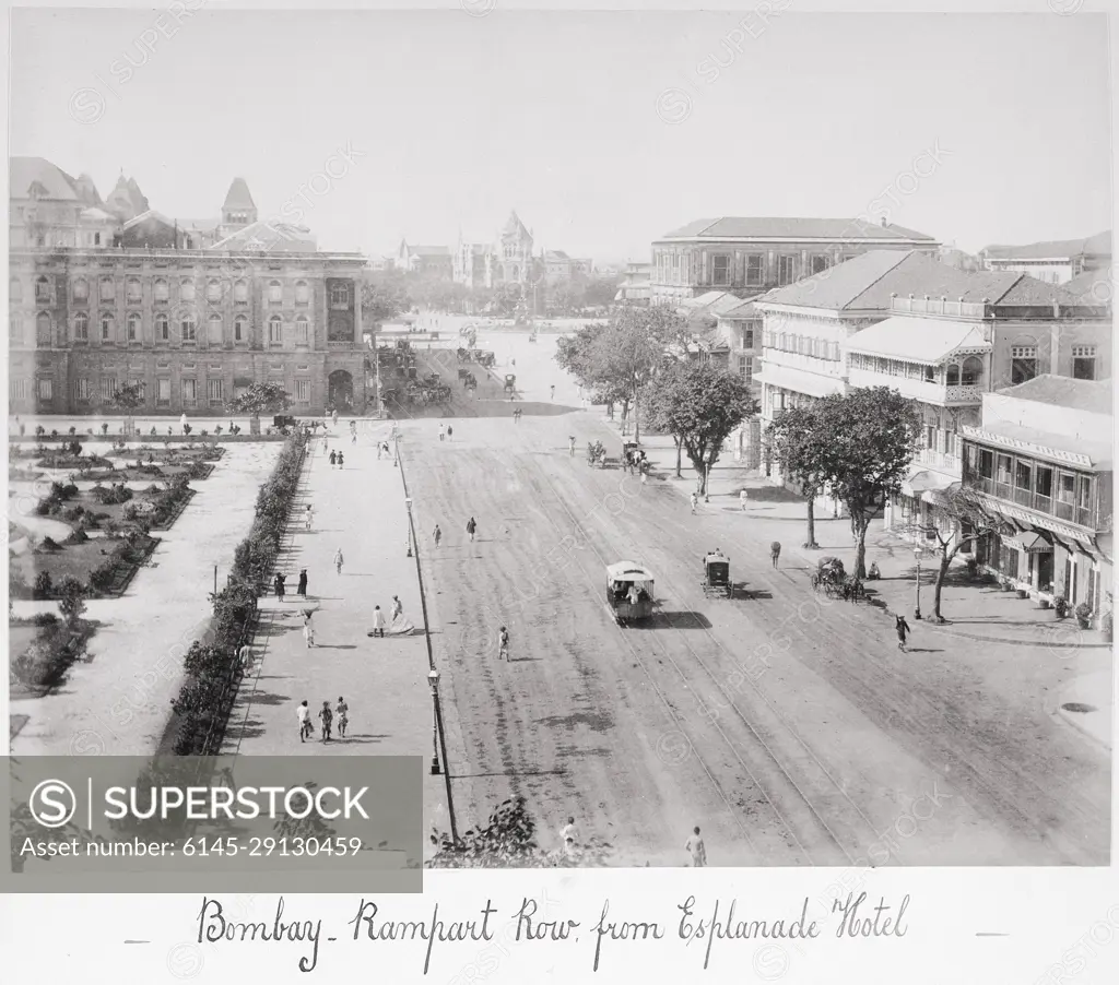 Bombay Rampart Row, from Esplanade Hotel. Samuel Bourne (England, 1834-1912, active India, 1863-1870). England, late 1860s. Photographs. Albumen silver print