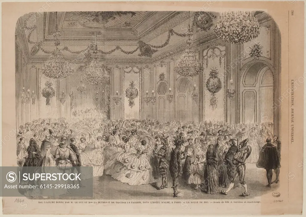 Costumed ball given by Duke and Mrs. La Duchess de Tascir La Pageire, in the Albe Hotel in Paris