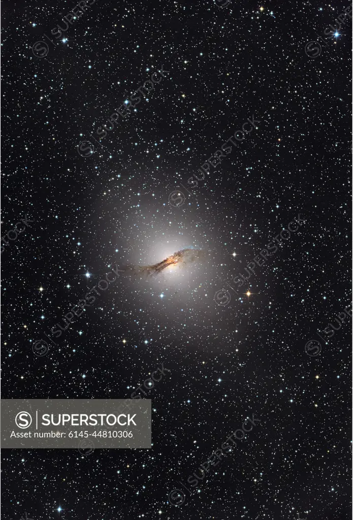 The giant elliptical galaxy NGC 5128, show here in visible light, hosts the radio source known as Centaurus A. Located 12 million light-years away, it is one of the closest active galaxies.