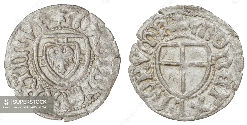 ﻿schilling. Zakon krzyżacki (1190-), issuer, Wesner, Hans (fl. 1480-), moneyer, Marcin Truchsess von Wetzhausen (wielki mistrz ; 1477-1489), grand master