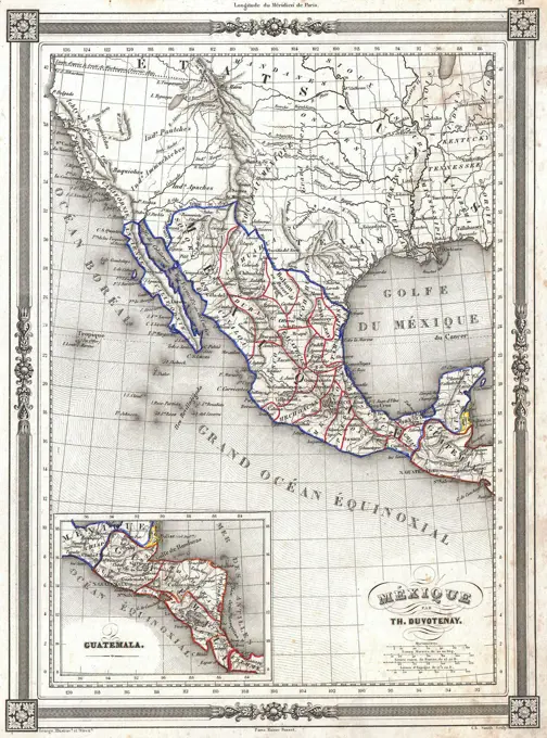 1852 Duvotenay Map of Mexico ( includes Texas and Upper California )