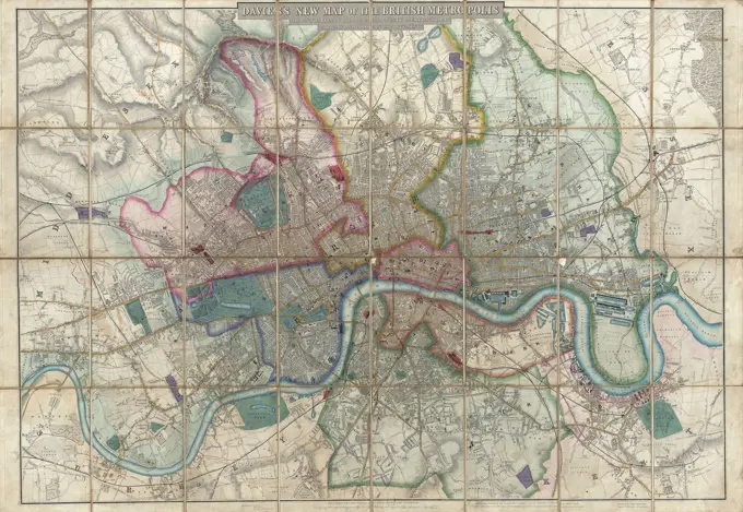 1852 Davies Case Map or Pocket Map of London, England