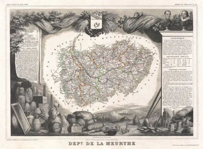 1852 Levasseur Map of the Department De La Meurthe, France