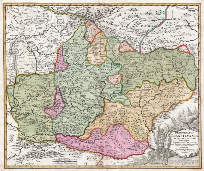 1720 Homann Map of Transylvania ( Romania )