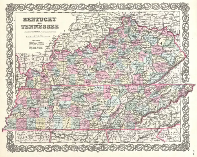 1855 Colton Map of Kentucky and Tennessee
