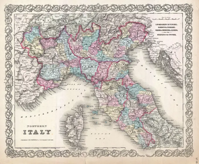 1855 Colton's Map of Northern Italy and Corsica