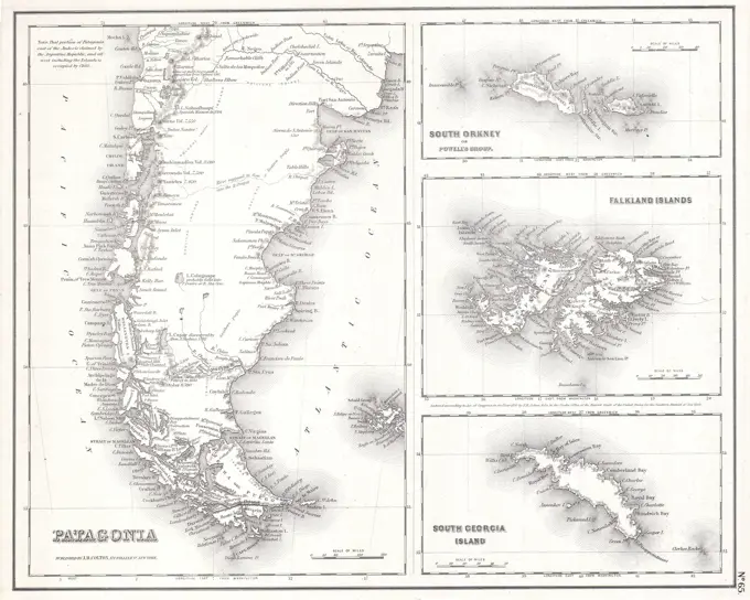 1855 Map of Patagonia, Argentina (Falkland Islands)