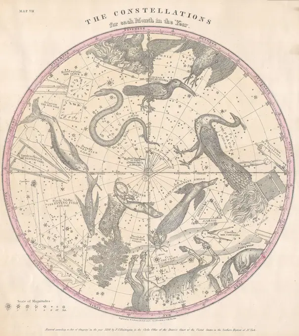 1856 Burritt - Huntington Map of the Stars Constellations of the Southern Hemisphere