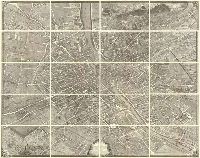 1739 Bretez - Turgot View and Map of Paris, France (c. 1900 Taride issue)
