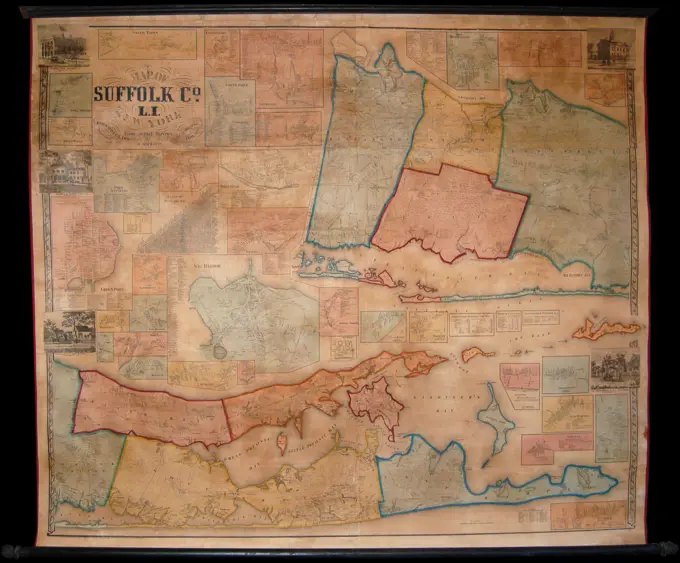 1858 Smith and Chase Wall Map of Suffolk Couty, Long Island