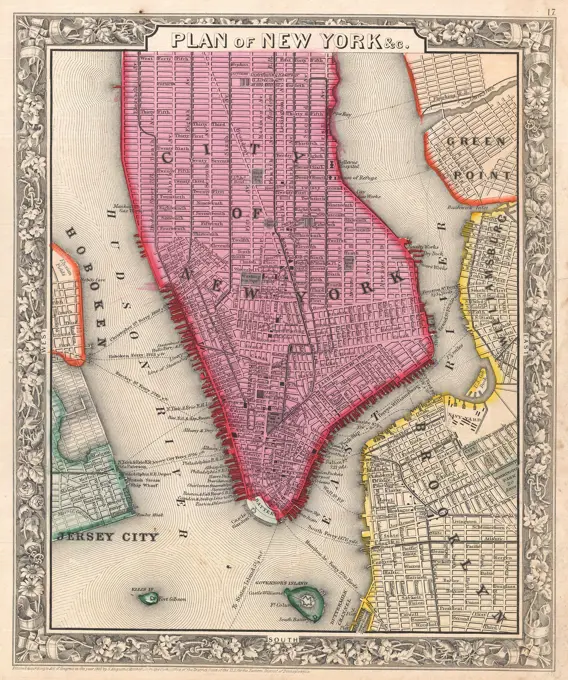 1860 Mitchell Map of New York City, New York (first edition)