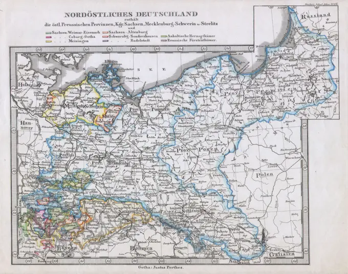 1862 Stieler Map of Prussia and Northeastern Germany