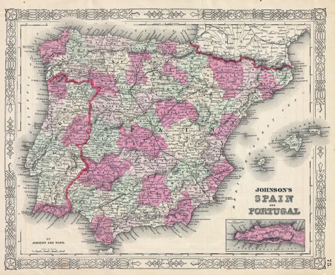 1864 Johnson Map of Spain and Portugal