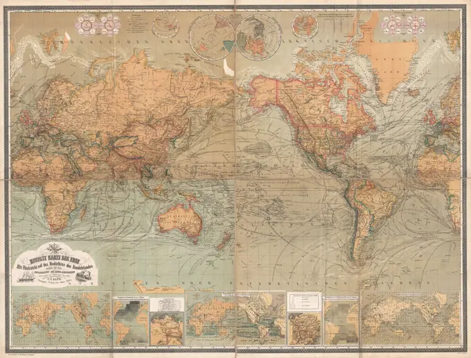 1870 Baur and Bromme Map of the World on Mercator Projection