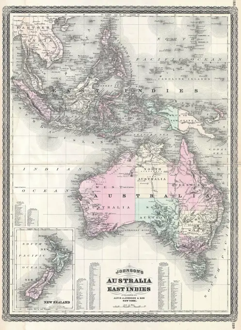 1870 Johnson Map of Australia, the East Indies, and Southeast Asia