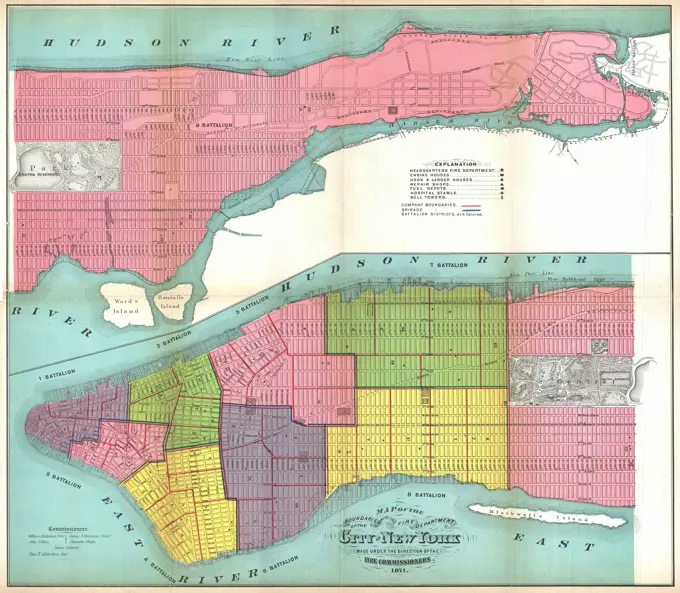 1871 Hardy Map of New York City Fire Departments