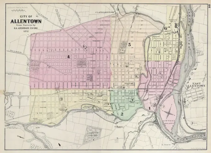 1872 Asher Adams Map of Allentown, PA