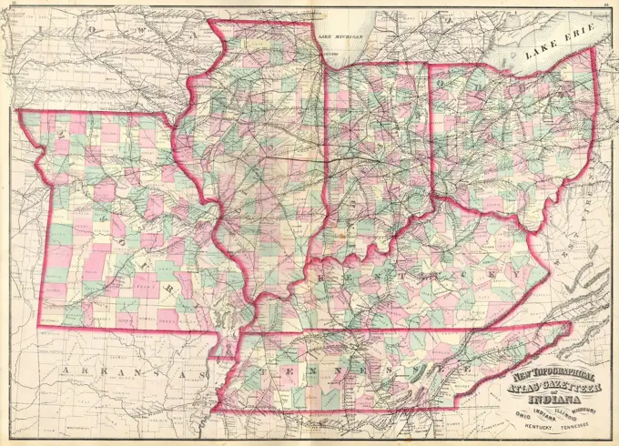 1873 Asher Adams Map of the Midwest ( Ohio, Indiana, Illinois, Missouri, Kentucky )