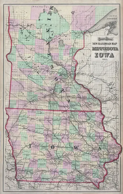 1873 Gray Railroad Map of Minnesota and Iowa