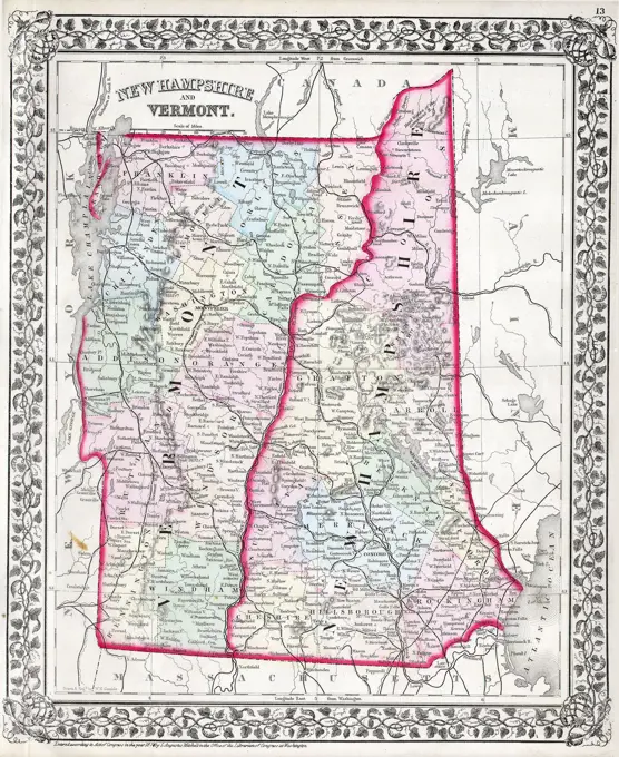 1874 Mitchell Map of Vermont and New Hampshire