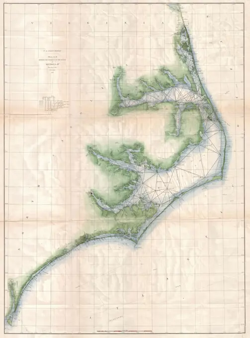 1875 U.S. Coast Survey Chart or Map of the Carolina Coast