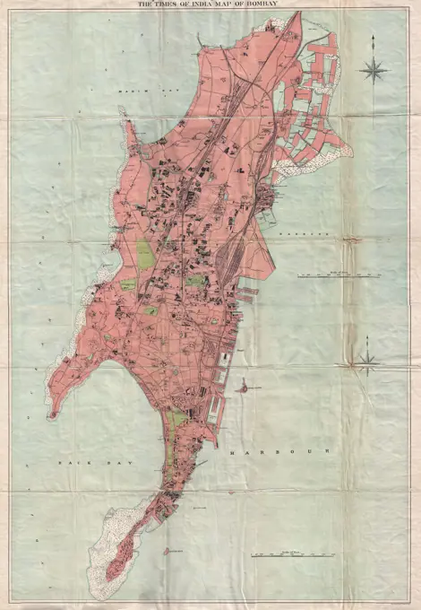 1895 Times of India Map of Bombay, India
