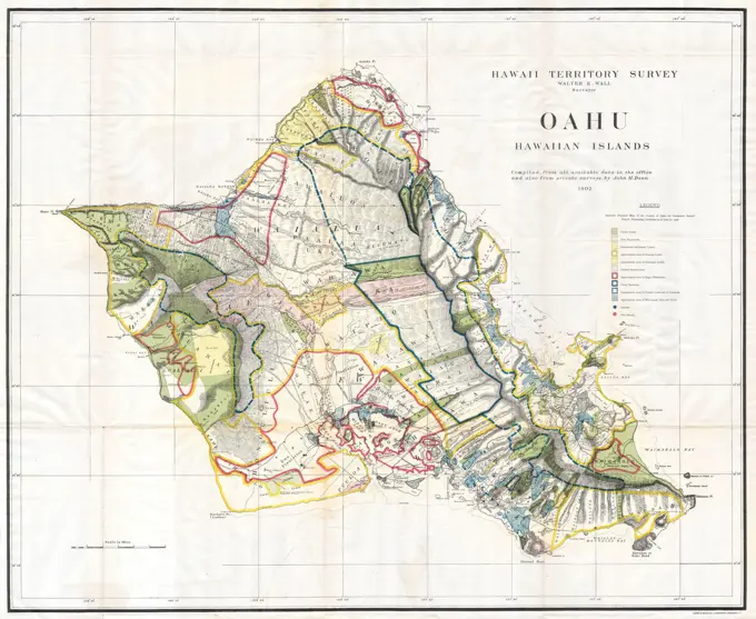 1902 Land Office Map of the Island of Oahu, Hawaii ( Honolulu )