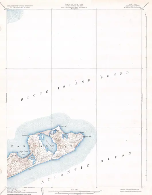 1904 U.S.G.S. Map of Long Island, New York ( Montauk Easthampton)