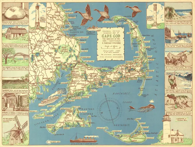 1940 Colonial Craftsman Decorative Map of Cape Cod, Massachusetts