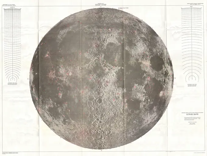 1961 U.S.G.S. Lunar Ray Map of the Moon (wall map) - landmark Lunar map