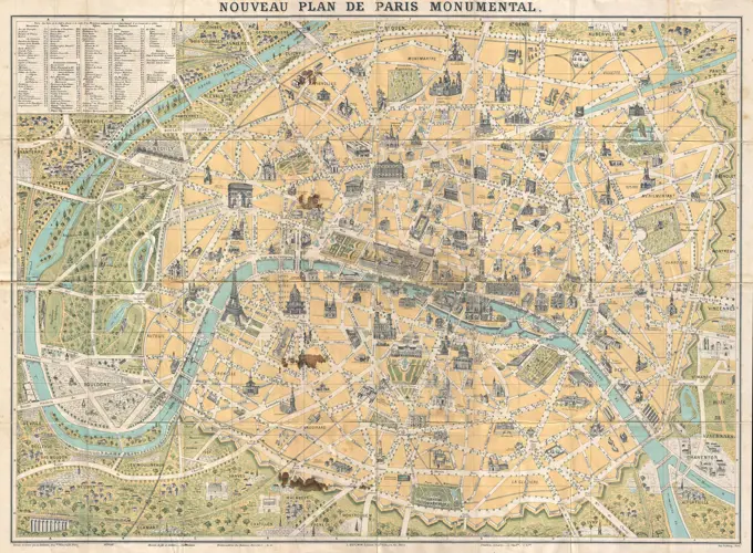 Guilmin map of Paris, France, Monuments