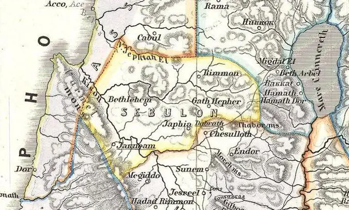Sebulon. 1865 Spruner Map of Israel, Canaan, or Palestine in Ancient Times