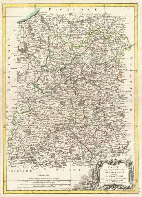 1771 Bonne Map of Isle de France (vicinity of Paris), France