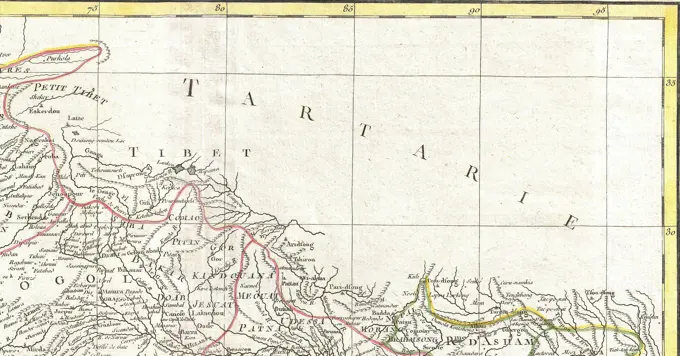 &TIBET& &PETIT TIBET& (LITTLE TIBET) &TARTARIE& (TARTARY) from- 1770 Bonne Map of Northern India, Burma and Pakistan