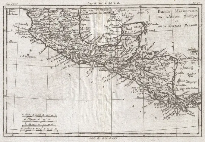 1780 Raynal and Bonne Map of Central America and Southern Mexico