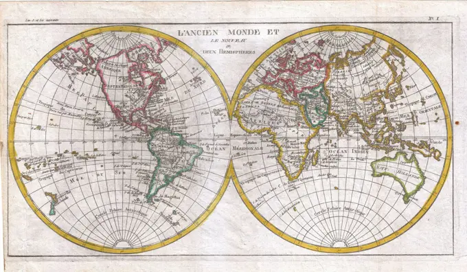 1780 Raynal and Bonne Map of the Two Hemispheres