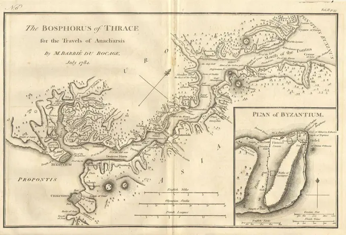 1784 Bocage Map of The Bosphorus and the City of Byzantium - Istanbul - Constantinople