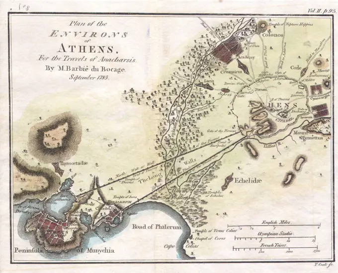 1784 Bocage Map of the City of Athens in Ancient Greece