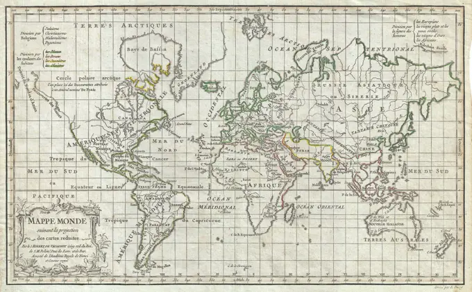 1784 Vaugondy Map of the World on Mercator Projection