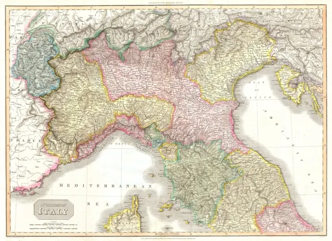 1809 Pinkerton Map of Northern Italy ( Tuscany, Florence, Venice, Milan )