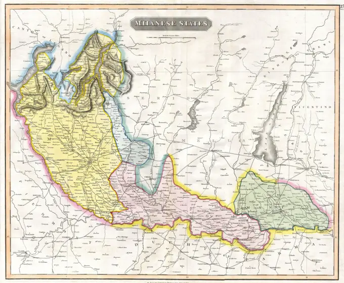 1815 Thomson Map of the Milanese States ( Milan, Mantua, Alto Po ), Italy