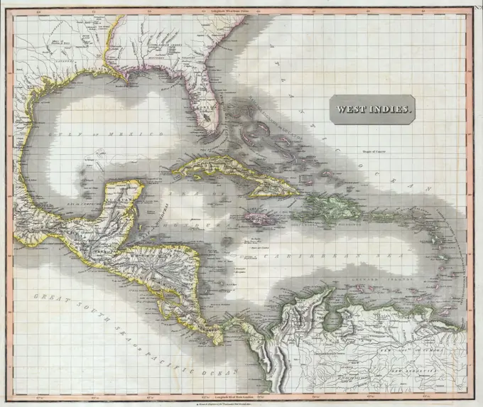 1814 Thomson Map of the West Indies Central America