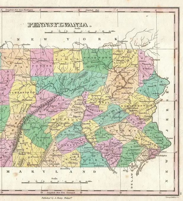 1827 Finley Map of Eastern Pennsylvania