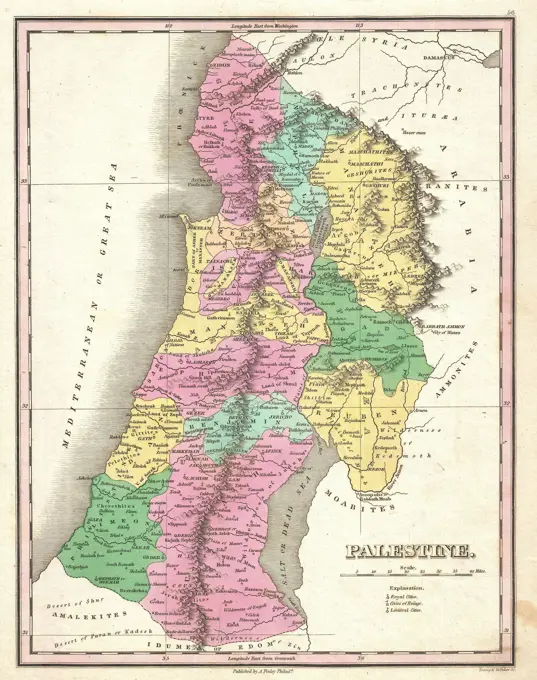1827 Finley Map of Israel - Palestine -Holy Land