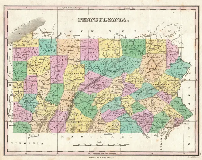 1827 Finley Map of Pennsylvania