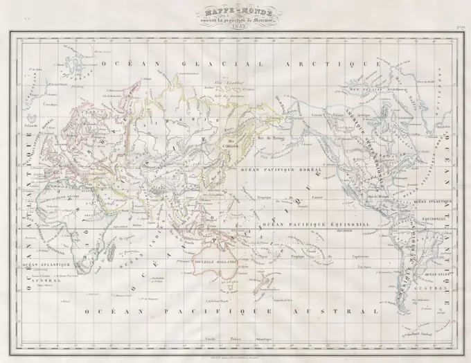 1832 Malte-Brun Map of the World on Mercator Projection